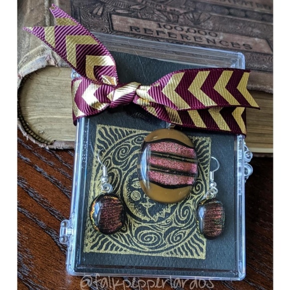 Brown&Gold SoftGlass Dichroic Pendant/Earring set - Picture 1 of 6